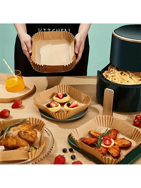 Air fryer liners with food