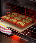 Mini loaves baking in silicone mold in oven