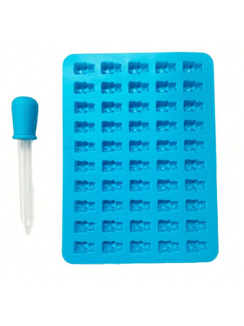 50-cavity gummy bear mold blue with dropper
