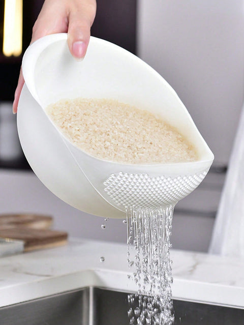 Rice washer strainer bowl draining water