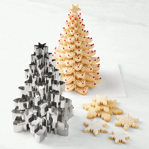 10-piece snowflake cookie cutter set with star tree