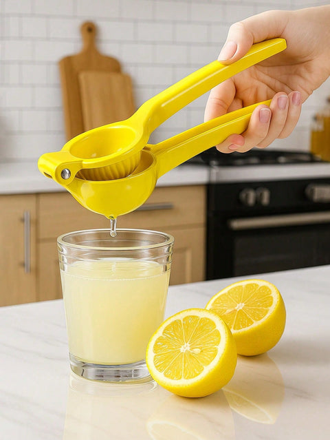 Squeezing lemon juice into glass