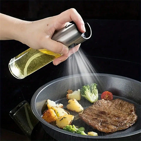 Spraying oil into a hot pan