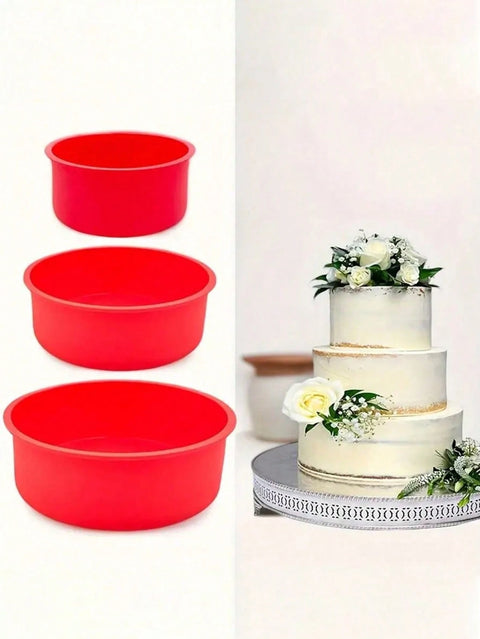 3-Piece Foldable Silicone Round Cake Mold Set with tiered cake Munchies Tools