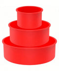 3-Piece Foldable Silicone Round Cake Mold Set red – S, M, L stacked