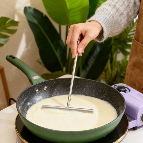Spreading crepe batter in pan