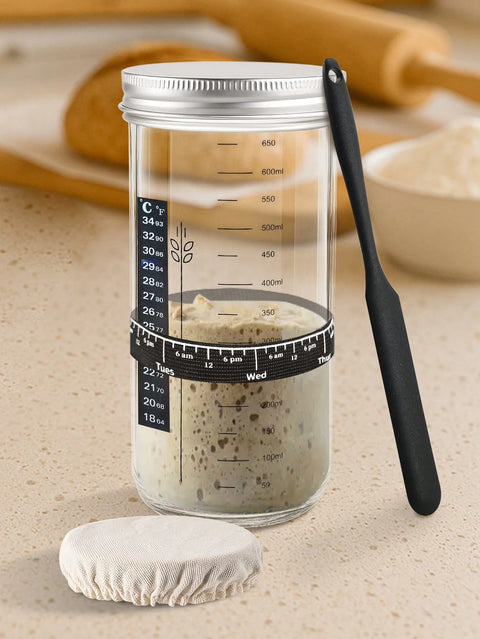 24oz sourdough starter fermentation jar kit with thermometer strip and spatula