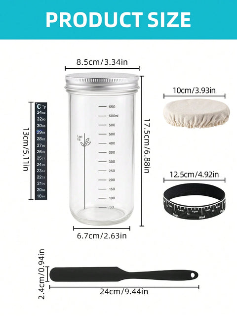 24oz Glass Fermentation Jar Kit size chart – 8.5cm x 17.5cm jar, 24cm spatula Munchies Tools