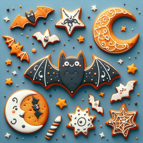 Bat and moon Halloween cookies