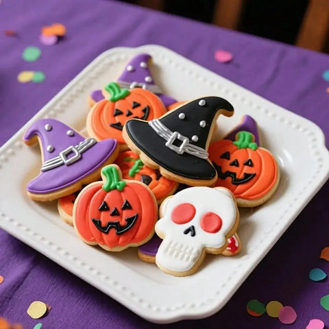 Witch hat and skull cookies
