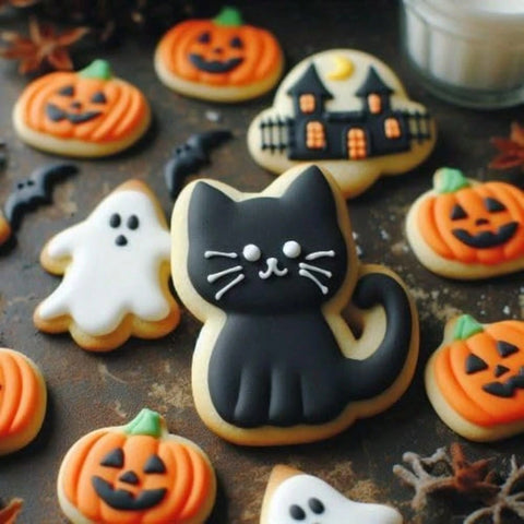 Cat and ghost cookies
