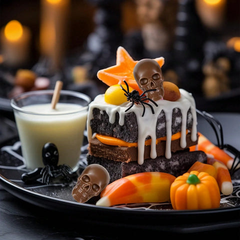 Halloween cake with chocolate skulls