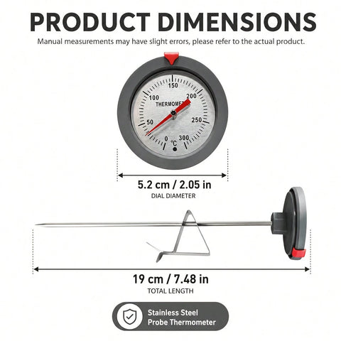 Deep fry thermometer dimensions 19cm length 5.2cm dial