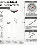 Oil thermometer features stainless steel probe and pot clip