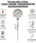 Stainless steel long probe thermometer features