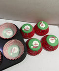 Santa liners with muffin pan