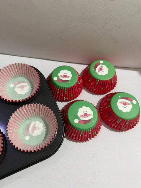 Santa liners with muffin pan