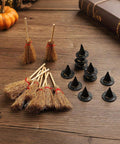 Hats and brooms on wood