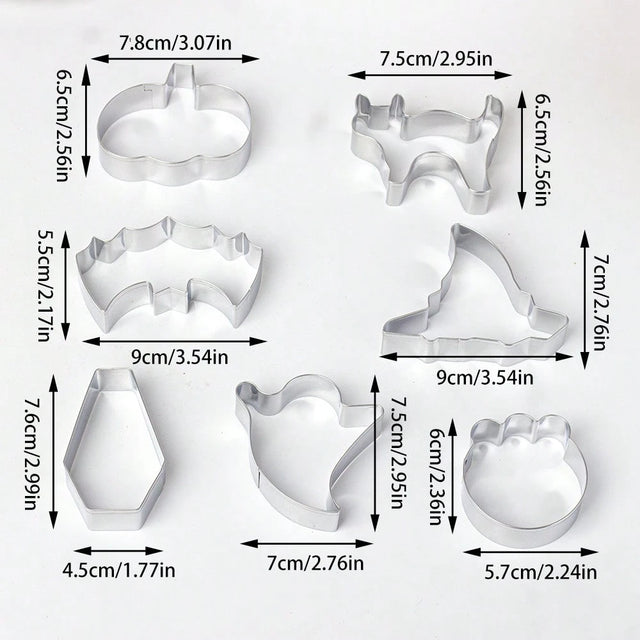 Halloween Stainless Steel Cookie Cutter Set – Ghost, Pumpkin, Bat, Cat, Witch Hat & More (3, 5 or 7 Pieces)