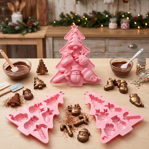 Christmas tree molds on table