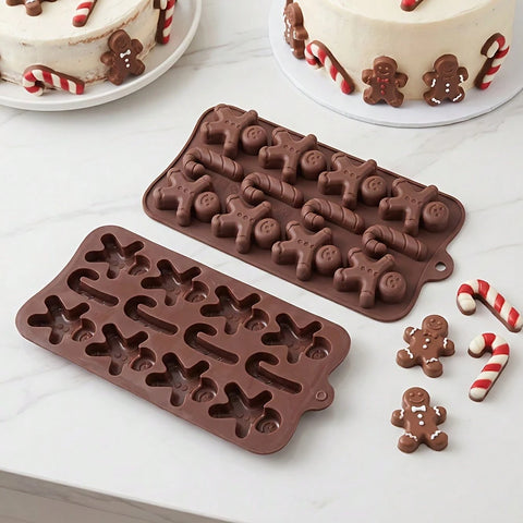Gingerbread and candy cane molds with cake