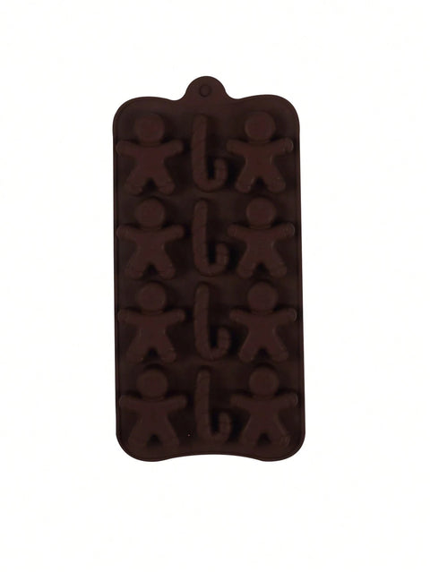 Brown gingerbread man and candy cane silicone mold