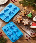 Blue Christmas silicone molds with cookies