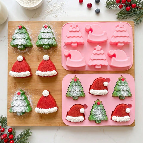 Christmas tree and Santa hat silicone mold with desserts