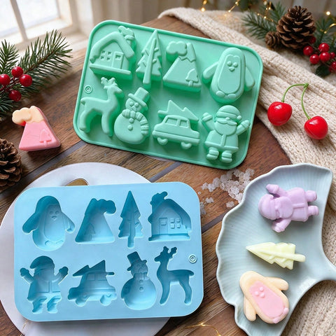 Christmas molds in blue and green