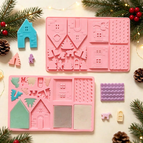 Gingerbread house pieces in chocolate