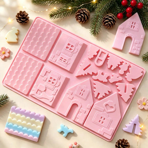 Pink gingerbread house mold