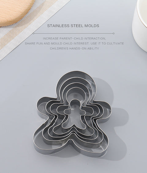 5 Pcs Gingerbread Man Shape Stainless Steel Biscuit Cutters