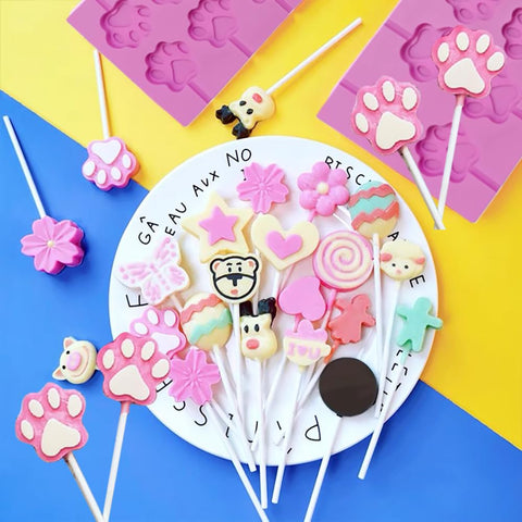 Lolli Silicone Mould Chocolate Mould Silicone Cute Cat Paw Mould Lollipop Mould Silicone 12 Holes for Chocolate Lollipop Making - MunchiesHouse