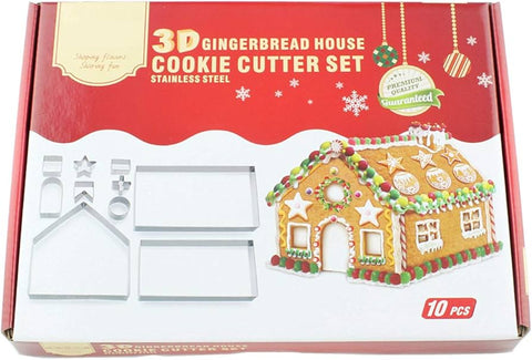 3D Gingerbread House Bake Baking Cookie Cutters 10pcs