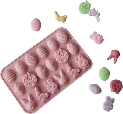 Easter Silicone Mold Egg Rabbit Shaped Silicone Chocolate Mold, 18-Cavity Baking Molds for Easter Candy Mini Soap