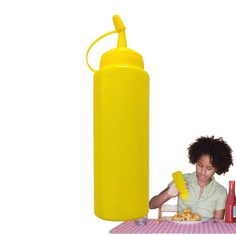 Squeeze Bottle with Scale, Lid, and Tip for Multi Use Yellow Color