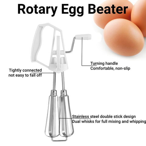 Egg Beater Mixer, Stainless Steel Rotary Manual Hand Whisk Egg Beater Mixer Blender Kitchen Tools