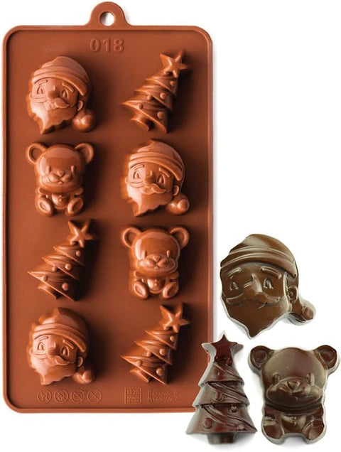 8 Hole Christmas Tree Chocolate Silicone Mold, Xmas Santa Candy Biscuit Jelly Baking Set, Animal Teddy Bear