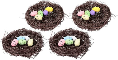 1pc Birds Nest with Eggs Easter Rattan Nest Decorating, Mini Artificial Birds Nest for Easter Crafts Home Garden Decor Wedding Party