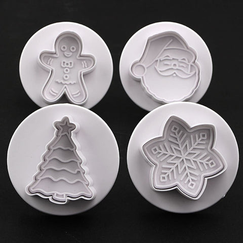 4Pcs Cookie Cutters Christmas-Baking Mould Cookie Stamp Biscuit DIY Mold Fondant Cake Decorating Tools