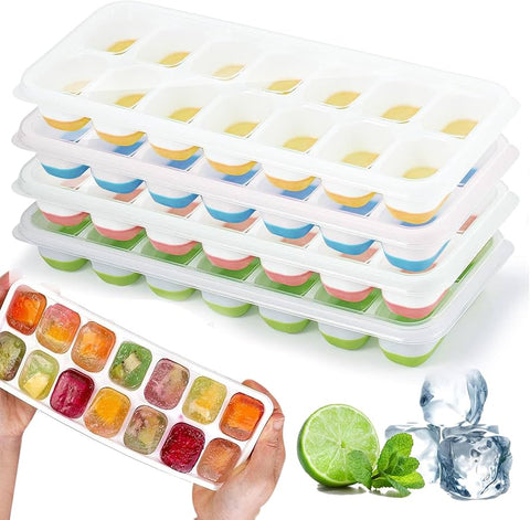 Ice Cube Trays with Lids BPA Free, 1 Pack Easy Release Silicone Ice Cube Trays for Freezer
