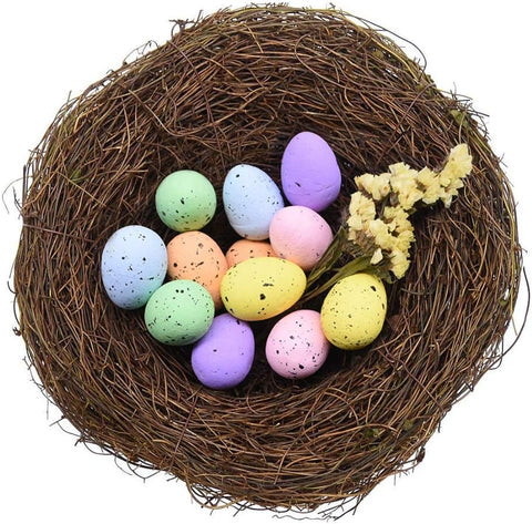 1pc Birds Nest with Eggs Easter Rattan Nest Decorating, Mini Artificial Birds Nest for Easter Crafts Home Garden Decor Wedding Party
