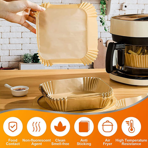 Air Fryer Parchment Paper Liner, 50PCS Square Air Fryer Liners Disposable 20x4.5cm