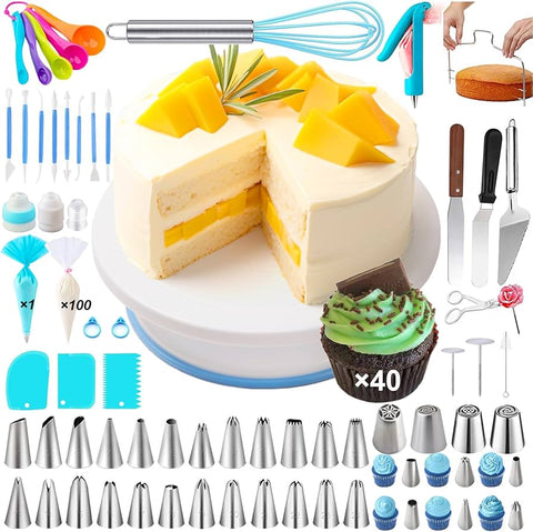 207-Piece Cake Decorating Kit with Turntable, Stainless Steel Icing Tips, and Baking Tools