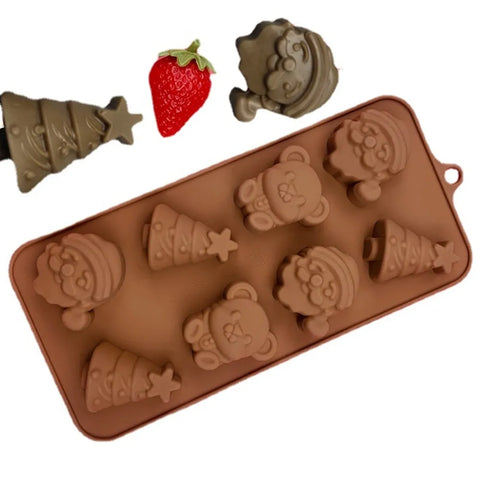 8 Hole Christmas Tree Chocolate Silicone Mold, Xmas Santa Candy Biscuit Jelly Baking Set, Animal Teddy Bear