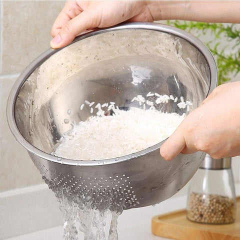 Rice Washer Strainer Bowl, Stainless Steel Washing Bowl