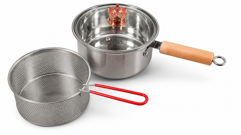 Deep Fryer Pot, Stainless Steel Oil Fryer with Strainer Basket and Handle, Easy Grip Handle, Heat Resistant Frying Pot with Lid