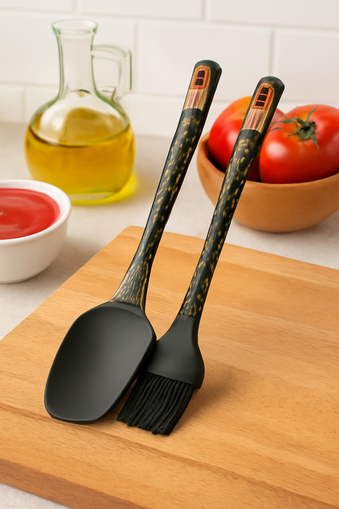 All-in-one Silicone Heat Resistant Spatula Oil Brush For Non Stick Cookware Cooking Baking Black