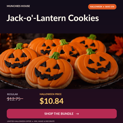 Halloween Jack-o'-Lantern Cookies Bundle: finished dessert inspiration, regular $12.75, sale $10.84