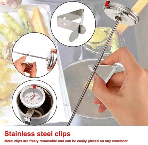 1pc Stainless Steel Oil Temperature Thermometer, High Precision, High Temperature Resistant, Large Display For Easy Reading, Baking Water Temperature Gauge, Kitchen Accessory